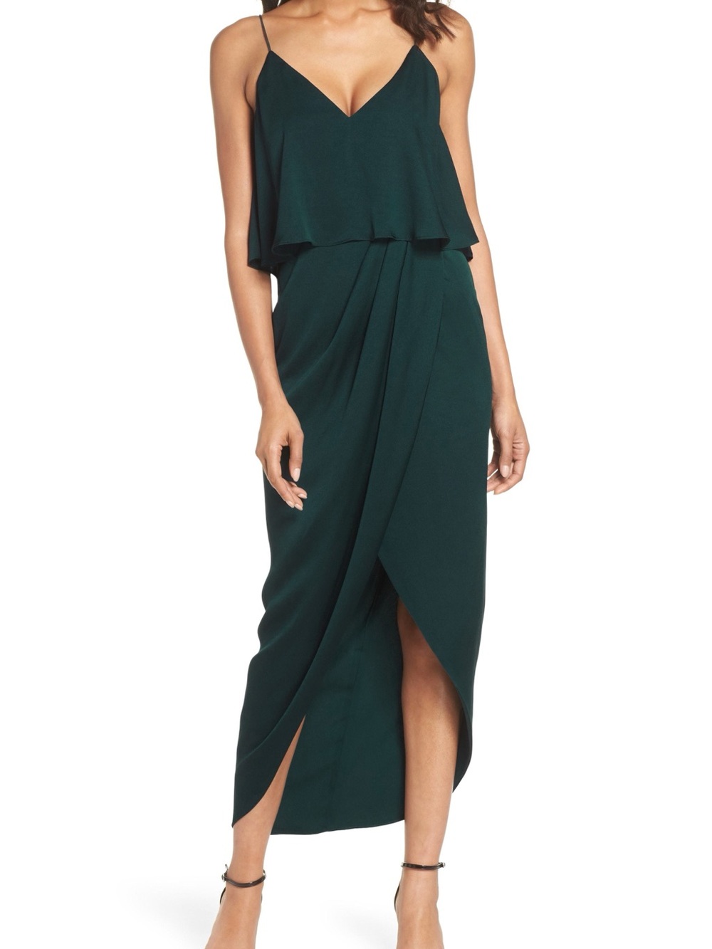 Nordstrom Deep Teal Spaghetti Strap V-Neck Overlay Maxi Dress